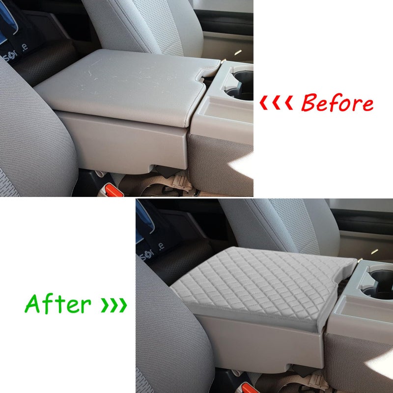 Zxiaochun Center Console Cover for Ford F150 2015-2024 and F250 F350 F450 2017-2024 Leather Arm Rest Box Lid Middle Console Armrest Protective Cover Accessories(40/20/40 Jump Seat Console Only)(Gray) - Image 3